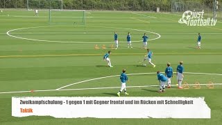 Fussballtraining 1 gegen 1 mit Gegner frontal und Schnelligkeit  Zweikampfschulung  Taktik [upl. by Nerissa]