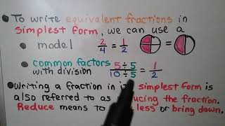 4th Grade Math 63 Fractions in Simplest Form aka Reducing [upl. by Gayn]