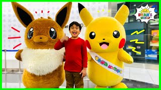 Ryan Meets Pikachu and Eevee at Pokemon Center Tokyo DX [upl. by Cchaddie]