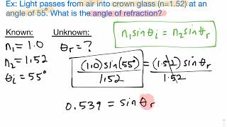 How to Solve a Snells Law Problem angle of refraction [upl. by Sidnak]